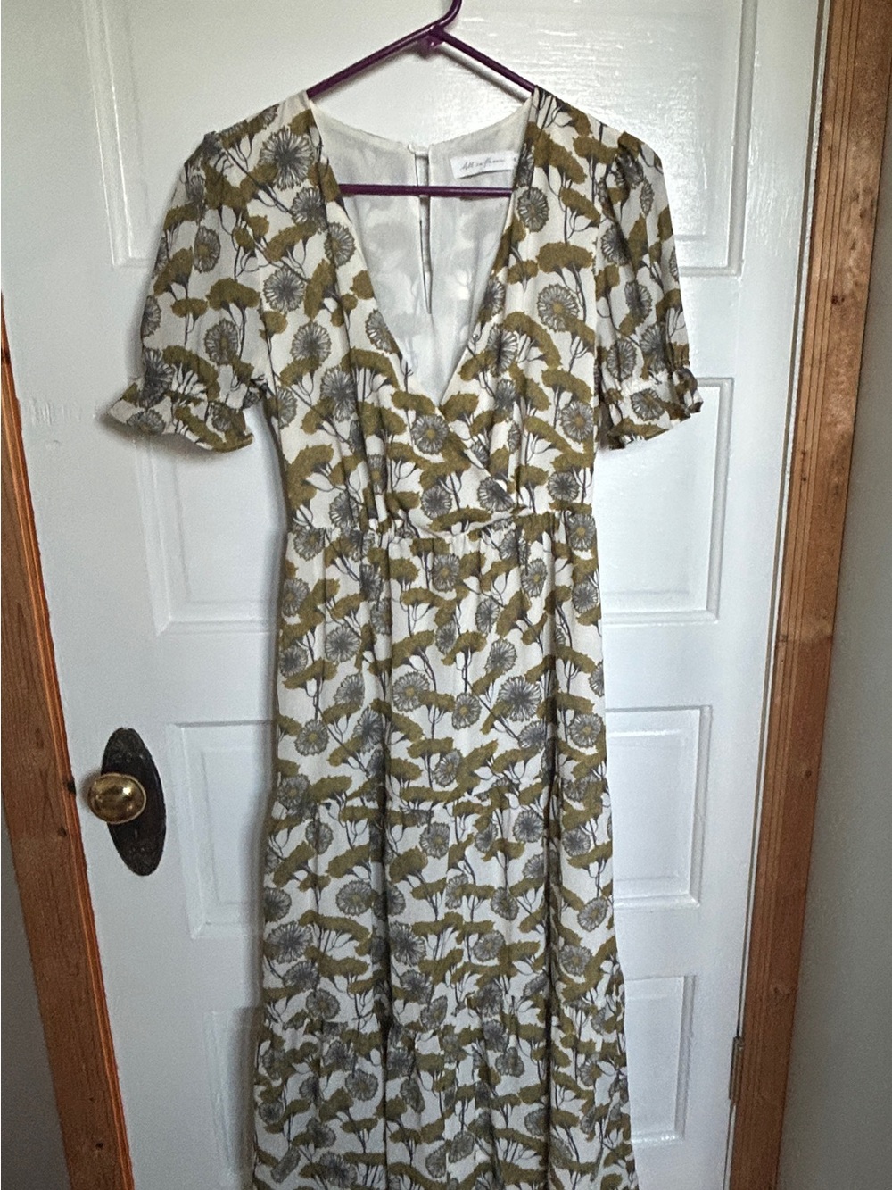 All in Favor White Midi Dress with Olive Floral Print